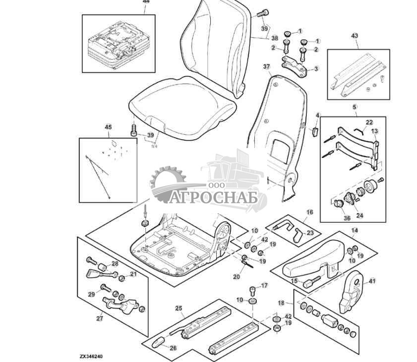 Обшивка  подлокотник  крепежные детали  ремень безопасности, сиденье оператора MSG85, MSG95 